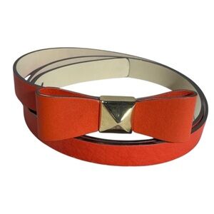 Kate Spade Bow Leather Belt Small Gold-Tone Hardware Luxury Peg Orange Skinny